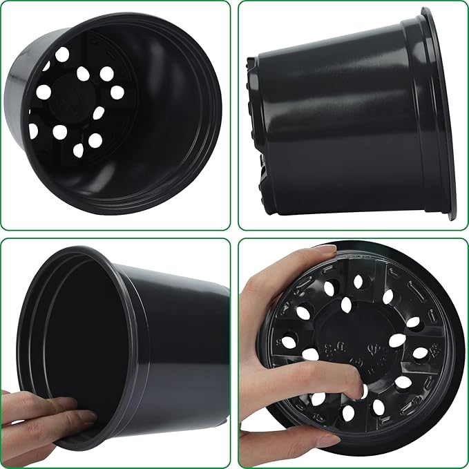 Whonline 40pcs Plastic Nursery Pots Variety Pack, 3/4/5/6 Inch Black Round Seedling Pots with Drainage Holes, Plastic Starter Pots for Planting Seeds, Flower, Succulent, Indoor Plants