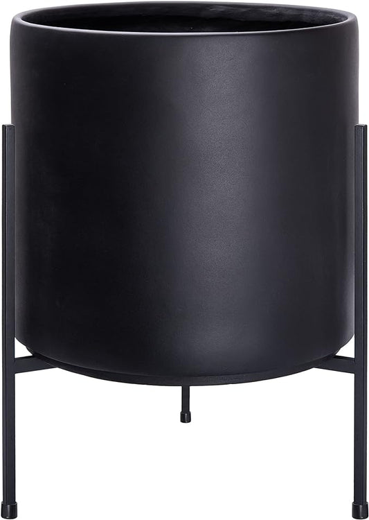 D'vine Dev Modern Black Plants Pot Cylinder Planter with Heavy Duty Stand, X-Large 14 Inch Pot, 19.6 Inch with Stand Height, 96-T-B-4