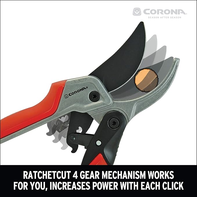 Corona RP 4224D RatchetCUT Rachet Hand Pruner - 3/4 inch Cut Capacity Stem and Branch Garden Shears, Red