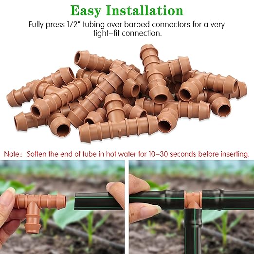 Drip Irrigation Barbed Tee：30 Pack Drip Irrigation Tee Parts Fits for 1/2 Inch Drip Irrigation Tubing 17mm 0.600" ID Tee Connectors for Patio Lawn Garden