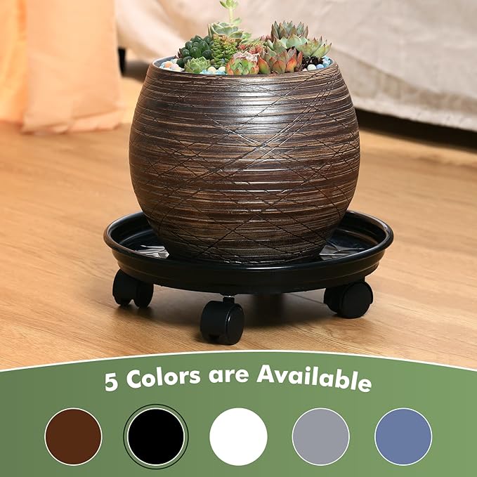 6 Packs Plant Caddy with Wheels 12" Plastic Rolling Plant Stands Heavy-Duty Plant Dolly with Casters Indoor Outdoor Plant Roller Base Plant Saucers on Wheels Plant Mover Coaster, Brown