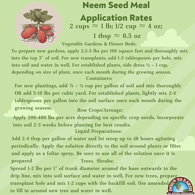 Down to Earth Organic Neem Seed Meal Fertilizer Mix 6-1-2, 5 lb