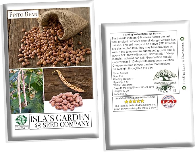Pinto Bean Plant Seeds, 30+ Heirloom Seeds Per Packet, (Isla's Garden Seeds), Non GMO Seeds, 90% Germination Rate, Botanical Name: Phaseolus vulgaris