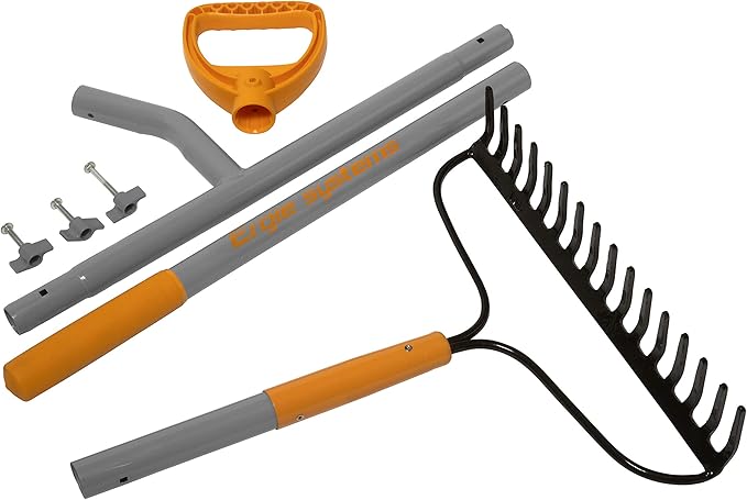 ERG-BWRK16 Strain Reducing Steel Impact Resistant Bow Rake, 16-Tine, 54-Inch Shaft, w/Patented Ergonomic Second Handle, Gray/Orange