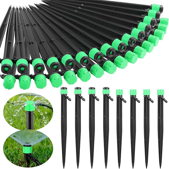 32 Pcs Drip Irrigation Emitters Drip Emitters for 1/4 Inch Tubing Irrigation Drippers Sprayer Adjustable 360 Degree Water Flow Drip for Garden Lawn Flower Bed Irrigation System (Green)