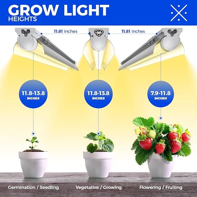Barrina Full Spectrum LED Grow Light, 168W(4 x 42W), Grow Light Strips for Indoor Plant, 4FT Plant Grow Light, T8 Growing Lamp Fixture, Yellow, 4-Pack