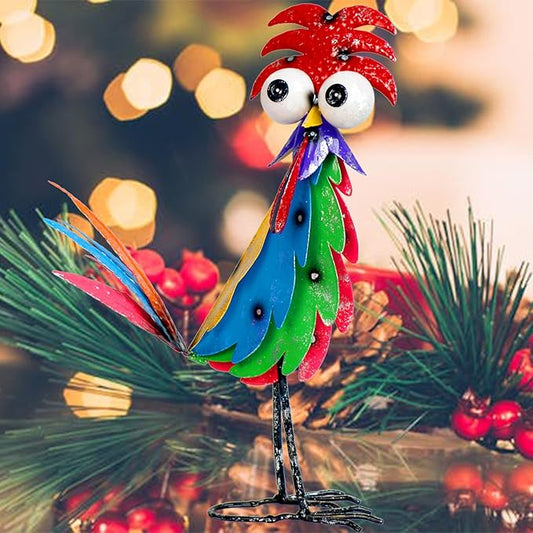 Natelf Outdoor Wacky Metal Rooster Yard Statue Decoration Roosters Decor Garden Statues Chicken Figurine Outside Decorations for Courtyard