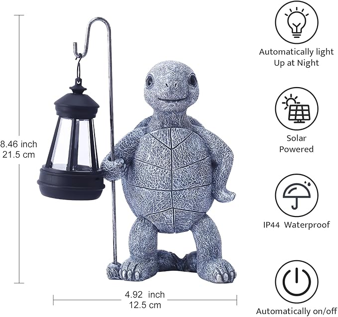 Garden Turtle Statue with Solar Lantern - Outdoor Garden Decor for Outside Yard Patio Balcony Lawn Decor - Unique Gardening Gifts for Mom Grandma