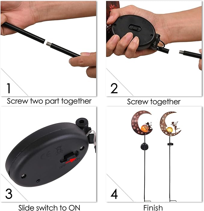 TERESA'S COLLECTIONS 2pcs Fairy Moon Lights Solar for Garden Decor Outside, Metal Yard Art Lawn Ornaments with Crackle Glass Ball, Angel Decorative Stake for Patio Porch Decor, Gifts for Grandma Mom