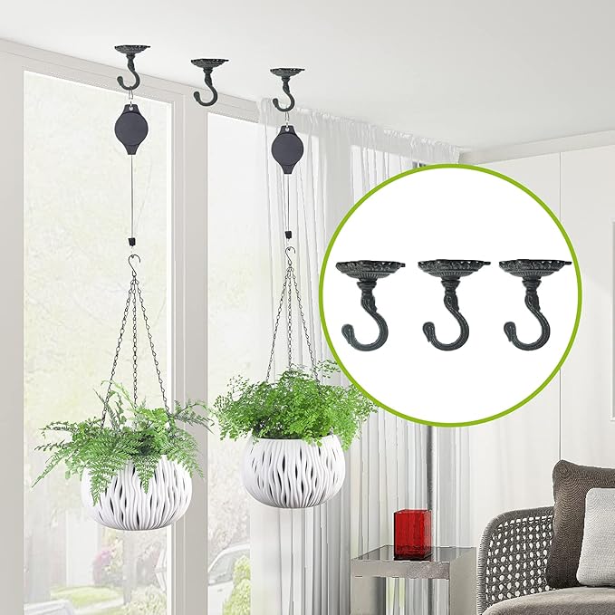 Sungmor 3PC Wall Mount Ceiling Hooks, Cast Iron Plant Bracket, Heavy Duty Plant Hook Hanger, Decorative Vintage Hooks for Hanging Planters, Bird Feeders, Lanterns, Wind Chimes