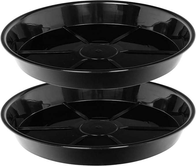 2 Pack Plant Saucer Drip Tray 13 14 inch, Large Heavy Sturdy Plastic Planter Flower Pot Saucers for Indoor Outdoor Garden, Plant Water Drip Trays for pots (14" 2Pack, Black)