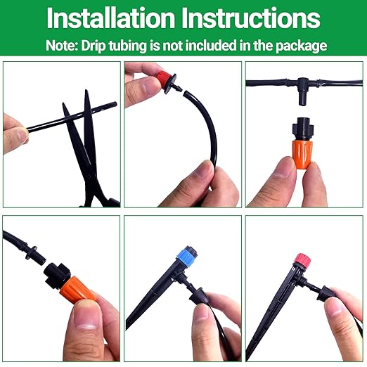 160 Pcs Adjustable Drip Irrigation Emitters, Mister Nozzles, Micro Irrigation Drippers, Sprayers, Barbed Connectors, Irrigation Parts for 1/4" Drip Irrigation Tubing Garden Watering System