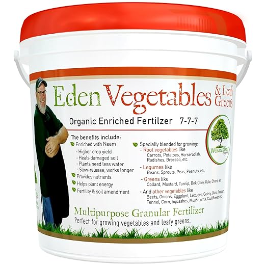 Eden Vegetables & Leafy Greens Organic Enriched Fertilizer - Neem Plant Food 7-7-7 Enriched Formula for Perfect Nitrogen, Phosphorous & Potassium Balance (5 lbs)