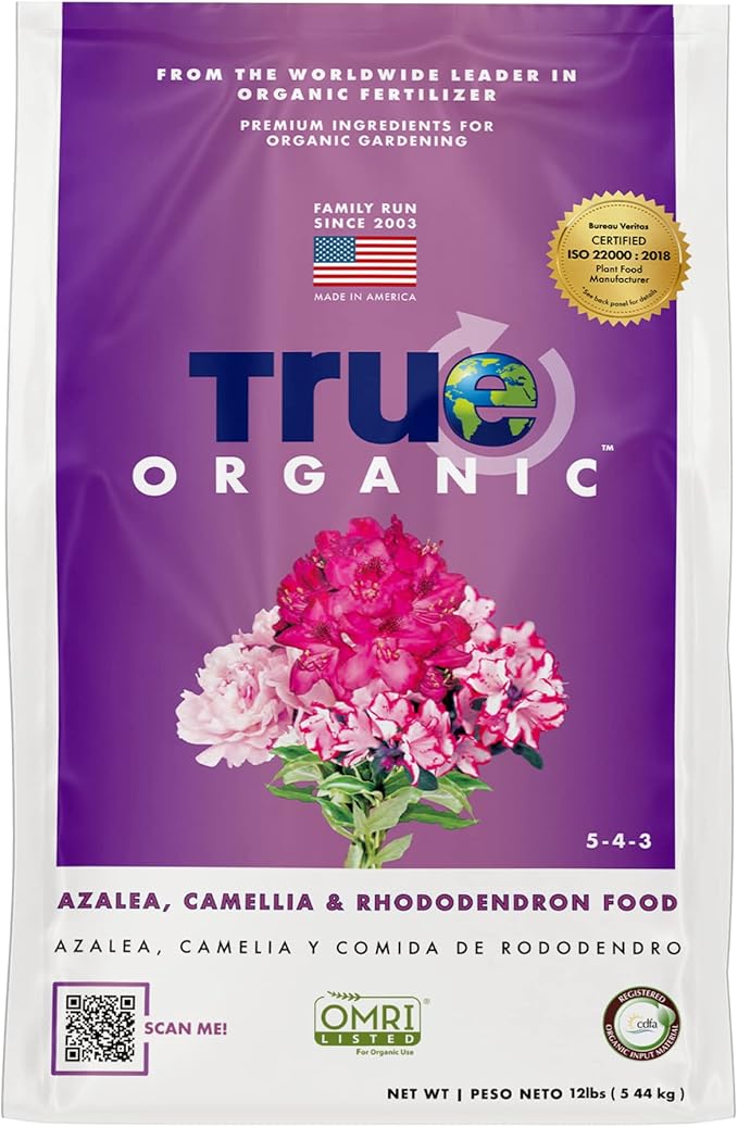 True Organic Azalea, Camellia & Rhododendron Food – Organic Fertilizer for Low-pH Plants – 12lb Bag