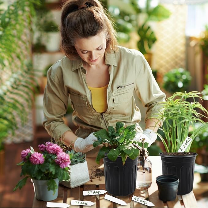 60 Pcs 1 Gallon Plant Nursery Pots,Plastic Pots with Drainage Holes,Garden Flower Container Seedling Pot with White Label for Planting,Cuttings,Transplanting,Home Garden(Black)