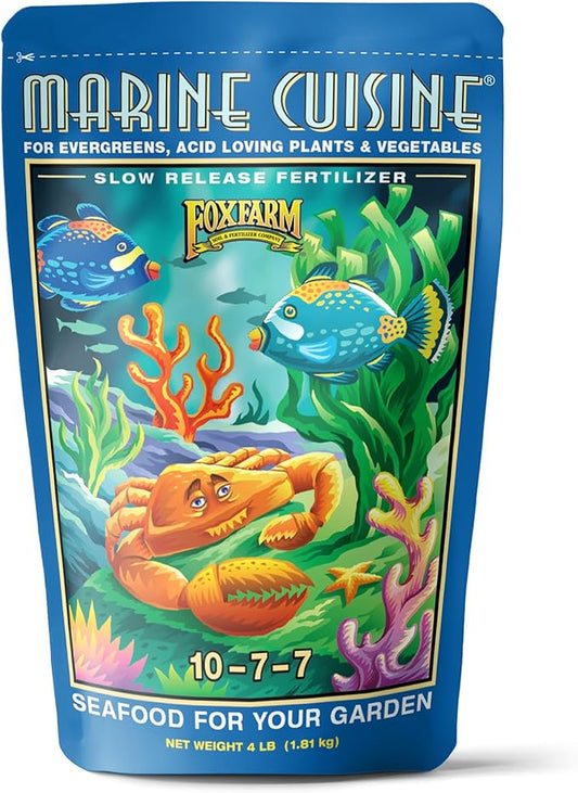 FoxFarm Marine Cuisine Fertilizer, Time Release All-Purpose Organic Plant Food for Vegetables, Flowers, Trees & Shrubs – NKP 10-7-7 (4 lb Bag)