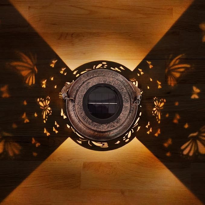 Solar Lantern Outdoor Hanging Lights. Butterfly Metal Decorative Lantern. Waterproof LED Decorative Garden Lamp. Used for Exquisite Garden Decoration for Yard, Terrace, Lawn, Desktop, Balcony...