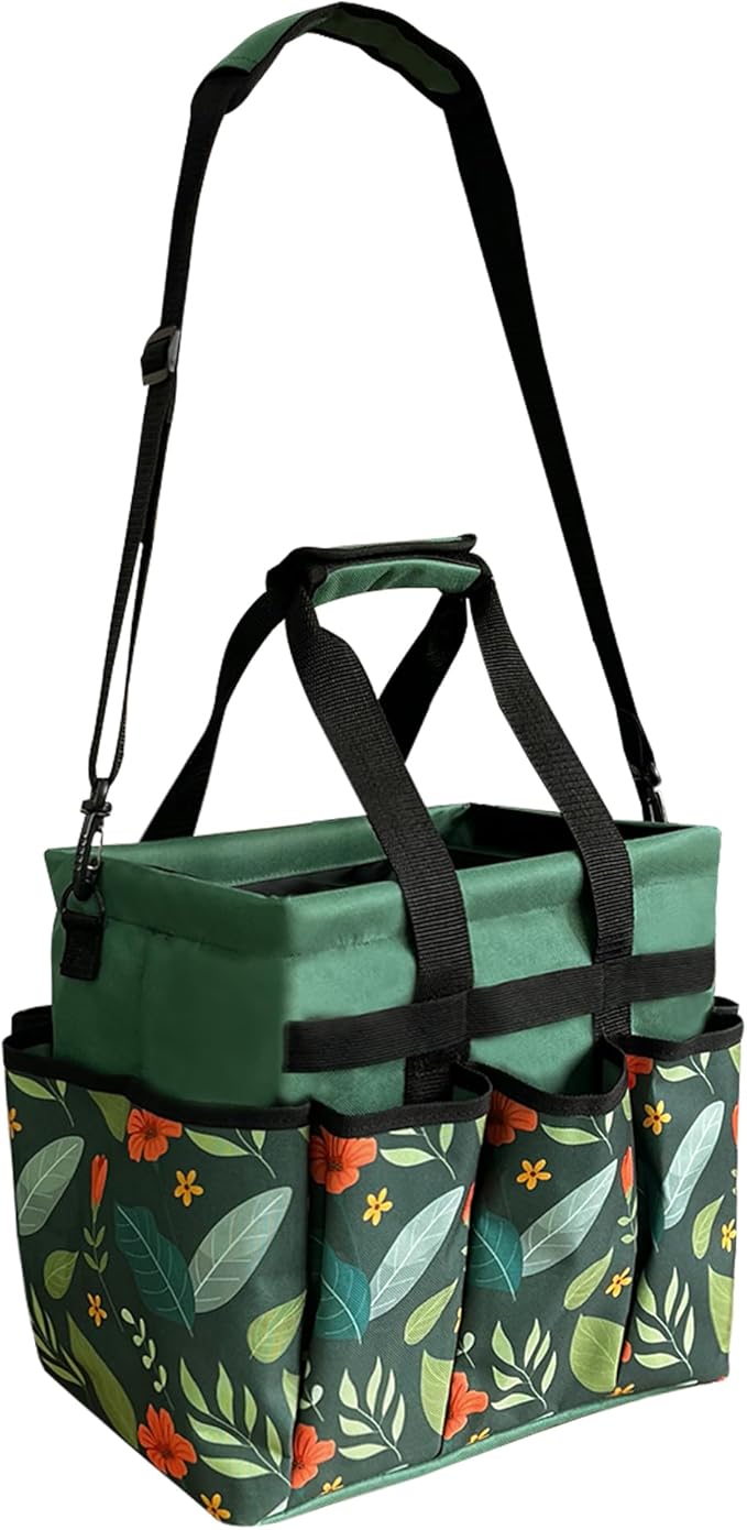 Garden Tote Bag, Oxford Garden Tools Storage Bag with 8 Pockets, Portable Garden Tool Organizer Bag with Adjustable Shoulder Strap, Ideal Gardening Gifts for Gardening Lovers No Tools (Green)