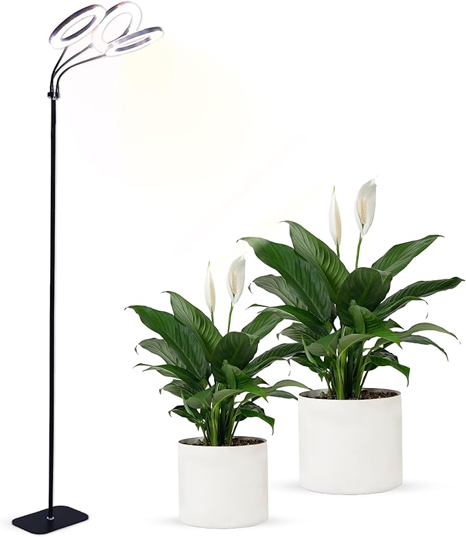 Hanging Grow light for Indoor Plants with Warm Colors, Full Spectrum Plant Standing Lamp for Seeding Small and Large Plants with 3 Heads, Auto On/Off Timer and Adjustable Tripod Stand– 30 Watts