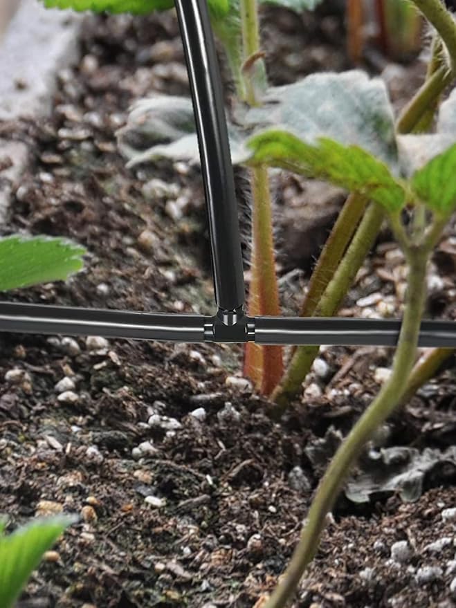 100pcs 1/4" Universal Barbed Tee Fittings, Kalolary Barbed Connectors Drip Irrigation for 1/4 Inch Water Hose Connectors 4mm/7mm Water Tube Drip Irrigation Watering System