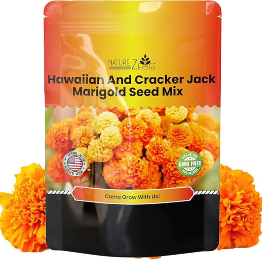 NatureZ Edge, Marigold Seeds, Marigold Seeds for Planting Outdoors, 1 Ounce 10,000 Seeds, Hawaiian and Cracker Jack Marigold Seeds, Marigolds Seeds, African Marigold Seeds, Giant Marigolds Seeds Bulk