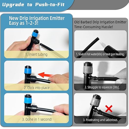 30PCS Push-to-Fit Drip Irrigation Emitters for 1/4 inch Irrigation Tubing, Adjustable 360 Degree Vortex Drip Emitters with Stake, Irrigation Dripper Sprinklers for Drip Irrigation System