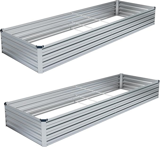 2PCS 8x4x1FT Galvanized Raised Garden Bed Kit,Vegetable Boxes-Rectangle Metal Flower Box,Large Planter Raised Beds Outdoor Garden for Planting,Fruit,Herb-Sliver