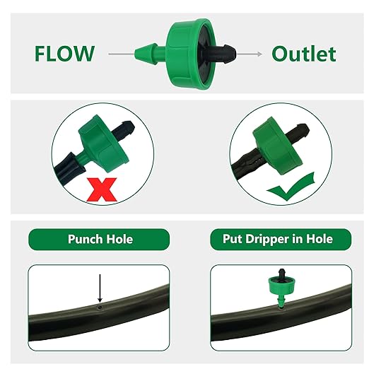 1 GPH Drip Irrigation Emitters Pressure Compensating Drippers Constant Flow Heads Parts Garden Flower Pots Plants Systems Dig Kit for 1/4 Inch Watering Tubing Line 50-Pack