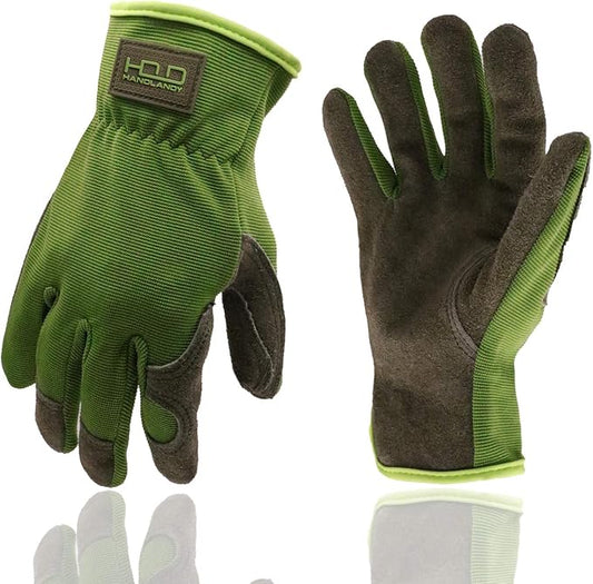 HANDLANDY Men Leather Gardening Gloves, Utility Work Gloves for Mechanics, Construction, Driver, Dexterity Breathable Design