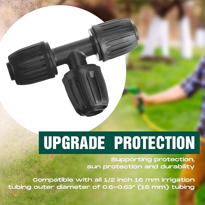 32 Pcs 1/2" Tubing Irrigation Fittings Kit 1/2" ID x 0.6-0.63" OD 16 mm Drip Irrigation Barbed Connectors 4 Switch Valves, 8 Tees, 8 Couplings, 4 Elbows, 4 Ends, 4 Adapters (Green, Black)