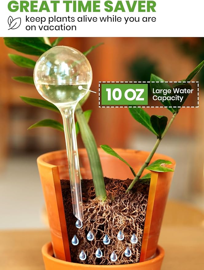 8 pc Plant Watering Globes Large Plastic - Automatic Plant Waterer Set Include Accessories for Indoor and Outdoor Pots - Self Watering Planter Insert System With Plastic Bulbs (8 PCS, Large)