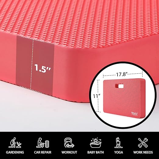 NETANY Extra Thick Kneeling Pad for Gardening, Comfortable Knee Pad Cushion, Extra Large Foam Kneeler Mat for Gardening, Baby Bath, Workout, Exercise & Yoga, Mechanic, 17.8 x 11 x 1.5 in, Red