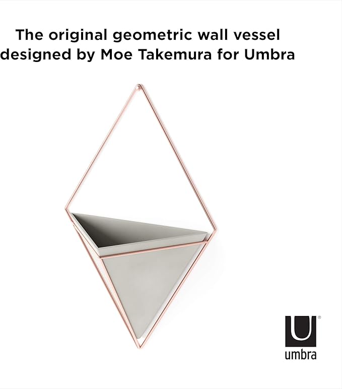 Umbra Trigg Hanging Planter Vase & Geometric Wall Decor Containers-for Succulents, Air, Mini Cactus, Faux Plants and More, Large, Concrete/Copper (Pack of 4)