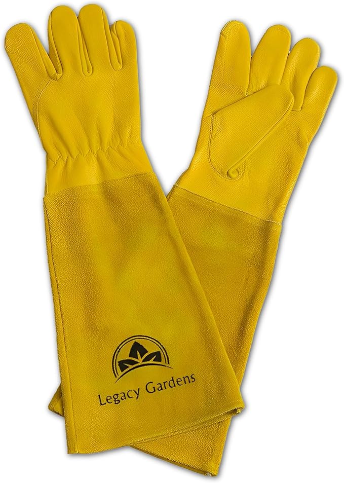 Thorn Resistant Leather Gardening Gloves for Men & Women – Long Gauntlet Rose Pruning Gloves with Forearm Protection for Pruning and Yard Work (Medium, Yellow)