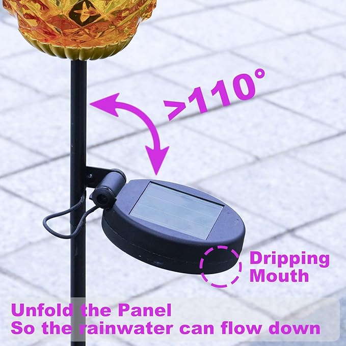 Solar Lanterns Outdoor Waterproof Glass Pineapple Garden Decor, Hanging Solar Stake Lights Yard Art, Outside Patio Decorations Gardening Birthday Gifts for Mom Grandma Women, 2 Pack