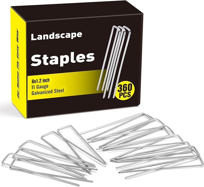 HongWay 360 Pack 6 Inch Landscape Staples, Galvanized Garden Staples 11 Gauge Ground Stakes Landscaping Fabric Pins Plant Cover Stakes Yard Staples for Lawn Fence Tent Hose Drip Irrigation Tube