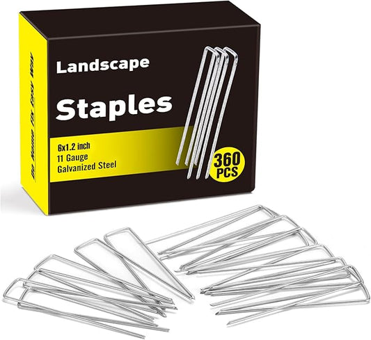 HongWay 360 Pack 6 Inch Landscape Staples, Galvanized Garden Staples 11 Gauge Ground Stakes Landscaping Fabric Pins Plant Cover Stakes Yard Staples for Lawn Fence Tent Hose Drip Irrigation Tube