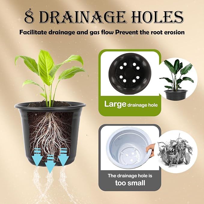 100 Packs Nursery Pots, 4 5 6 Inches Plastic Nursey Pots for Plants with Drainage Holes, Seed Starting Garden Pots of Flower Plant Container for Succulents, Transplanting (100, 4 Inch)