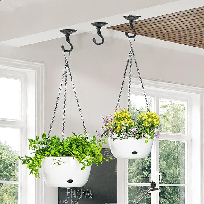 Sungmor 3PC Wall Mount Ceiling Hooks, Cast Iron Plant Bracket, Heavy Duty Plant Hook Hanger, Decorative Vintage Hooks for Hanging Planters, Bird Feeders, Lanterns, Wind Chimes
