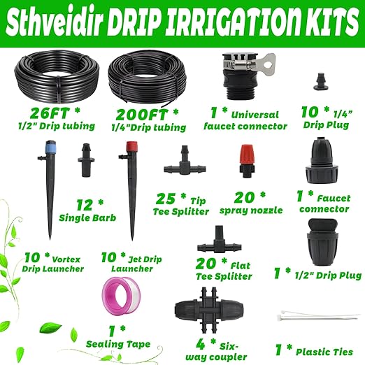 Drip Irrigation System for Garden, 226 Ft Watering System for Outdoor Plants, Greenhouse Sprinkler System Kits, Garden Raised Bed Irrigation Drip Irrigation Kits with 1/2 in,1/4 in Hose