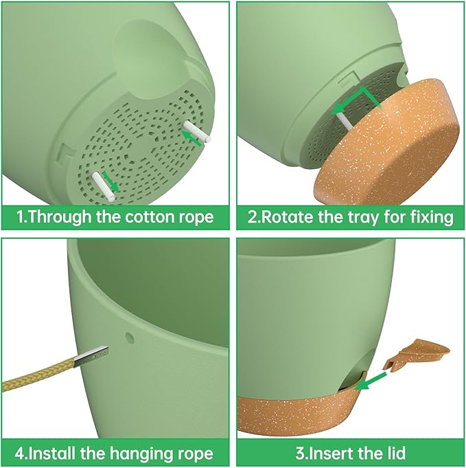 ZMTECH 10 Inch Hanging Planters for Indoor Outdoor Plants, 2 Pack Self Watering Hanging Plant Pots with Drainage Holes and Removable Saucer, Plastic Flower Hanging Pots with Watering Lip (Green)