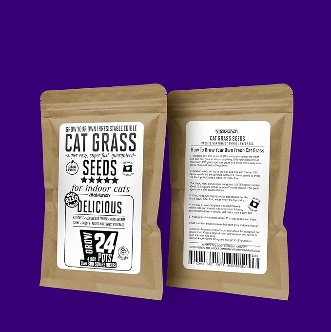 Cat Grass Seeds – Smooth Tasty Ryegrass – Grows 24 Pots of Fresh Cat Grass for Indoor Cats & Kittens – Easy & Fast to Grow – Small Pack Grows 300 Square inches of Edible cat Grass Vitamunch
