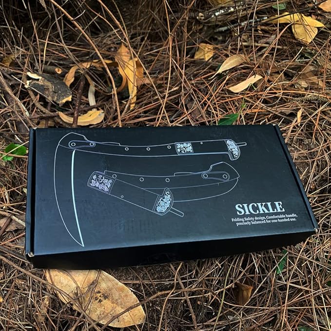 Black Sharp Edge Folding Sickle Weeder Gargening Hand Tool Portable Safety Wooden Handle Manual Grass Lawn with Sheath