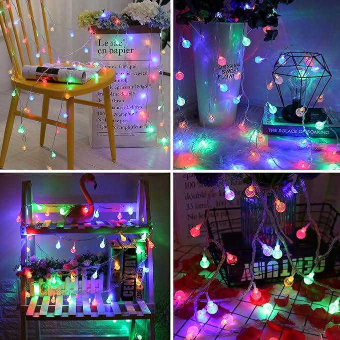 Coloured Globe String Lights Battery Operated,1 Pack 26.2FT 60 LED 16 Colour Changing Water Proof Crystal Ball Outdoor String Lights with Remote Control for Home, Patio,Party,Garden ,Christmas,Easter
