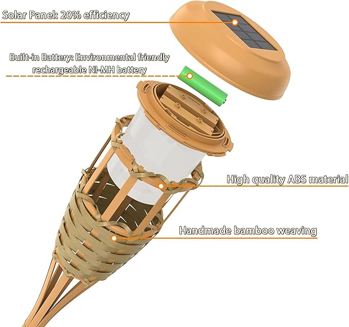 Solar Outdoor Lights, Solar Torch Lights Outdoor Flickering Flame, Outdoor Decorations for Patio Path Yard - 6 Pack
