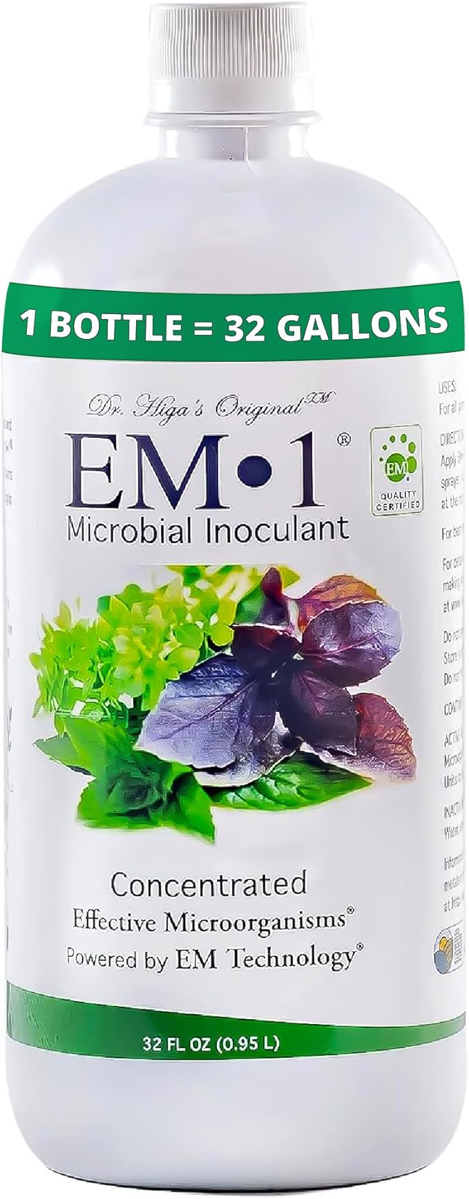 TeraGanix EM-1 Plant Growth, Microbial Inoculant Concentrate (1 Btl = 32 Gal), Soil Conditioner, Root Enhancer, Liquid Probiotic for Soils & Plants, Seed Germination, Garden, Lawn Care (32 fl oz)