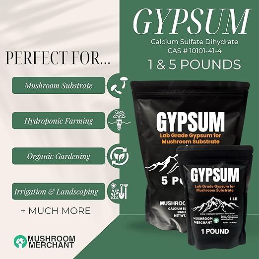 Gypsum Powder for Mushroom Substrate (5 lb) | Lab Grade | Packed in a HEPA-Filtered Facility | Highly Soluble for Growing Mushrooms | Soil Conditioner | (Calcium Sulfate Dihydrate) (5 Pounds)