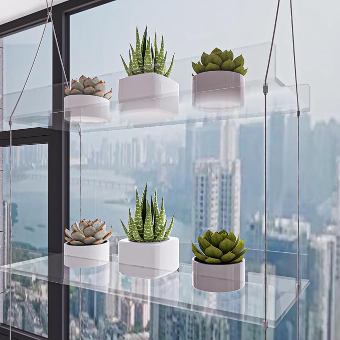 Hanging Clear Window Plant Shelves, Height Adjustable Acrylic Window Plant Hanger, 3-Tier Sturdy Window Sill Plant Shelf for Indoor Window Grow Herbs, Succulents, Flower