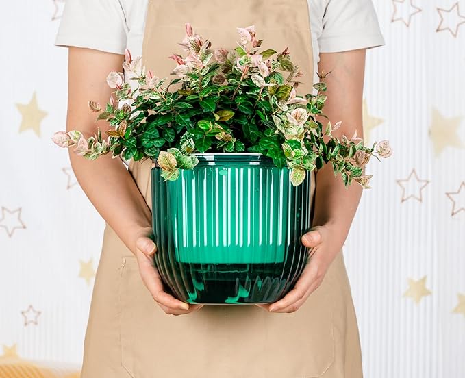 Melphoe Self Watering Hanging Planters for Indoor Plants, 1 Pack 8.3 Inch Outdoor Hanging Plant Pot Basket, 2 Kinds of Hangers Macrame 35.5’’ & Metal Chain 19.6’’ for Garden Home Decor