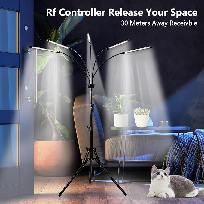 KEELIXIN Grow Lights for Indoor Plants (White), 5-Head Adjustable LED Plant Lights, Full Spectrum Lamp with Timer for Various Plants